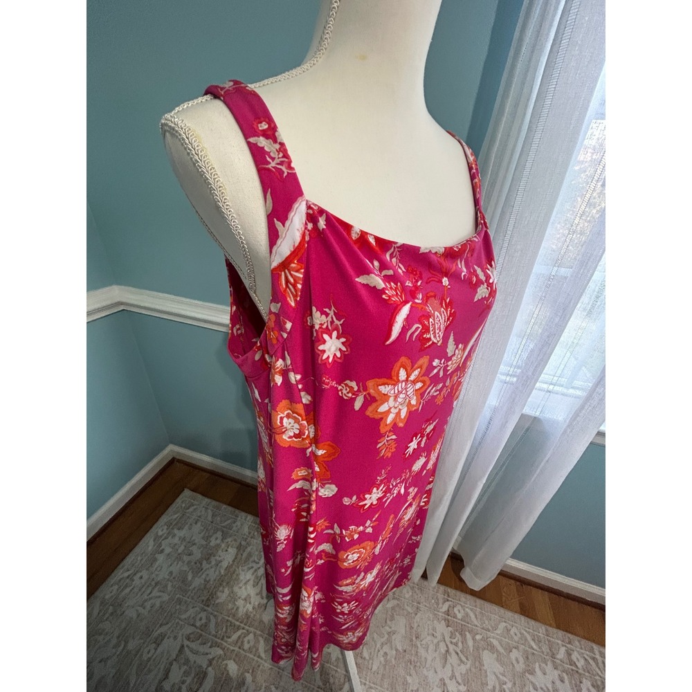 Chaps Pink Floral Sleeveless Sheath Dress Size 16 Square Neck Knee Length - Picture 3 of 5